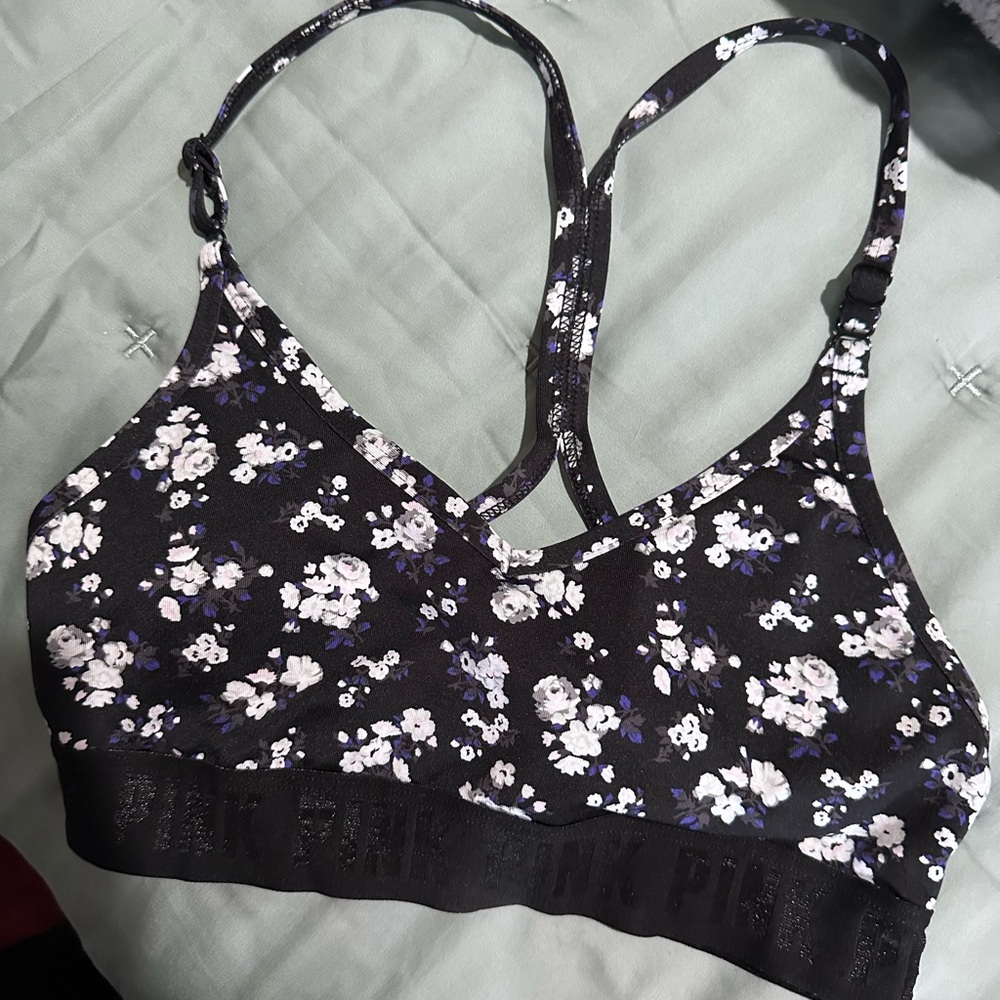 Victoria's Secret Black and White Floral Sports Bra